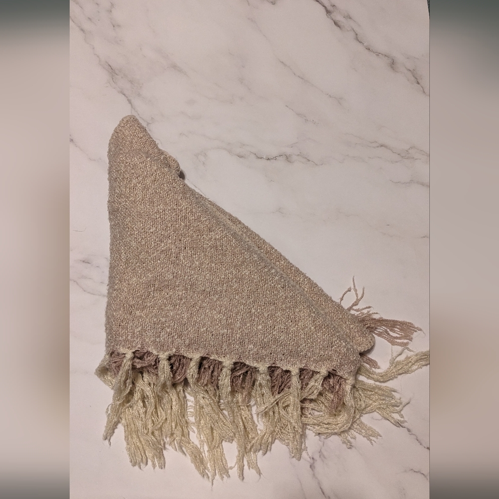 Pink and ivory triangle winter scarf